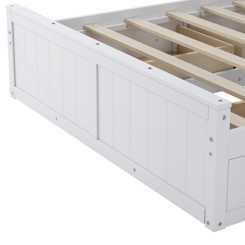 Elegant and Functional Full Size Wood Bed with 4 Drawers and All-in-One Cabinet and Shelf, White