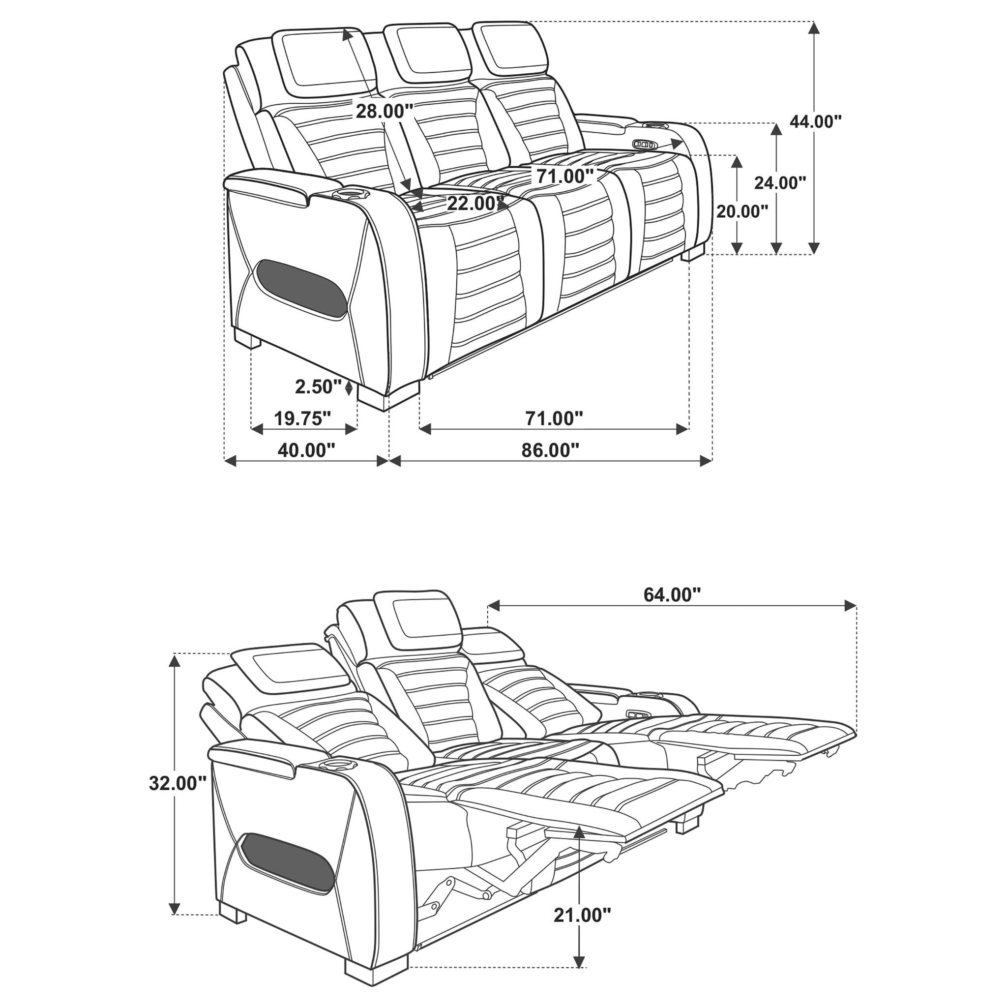 Zuma 3-piece Faux Leather Dual Power LED Sofa Set Black - Atlantic Fine Furniture Melbourne FL