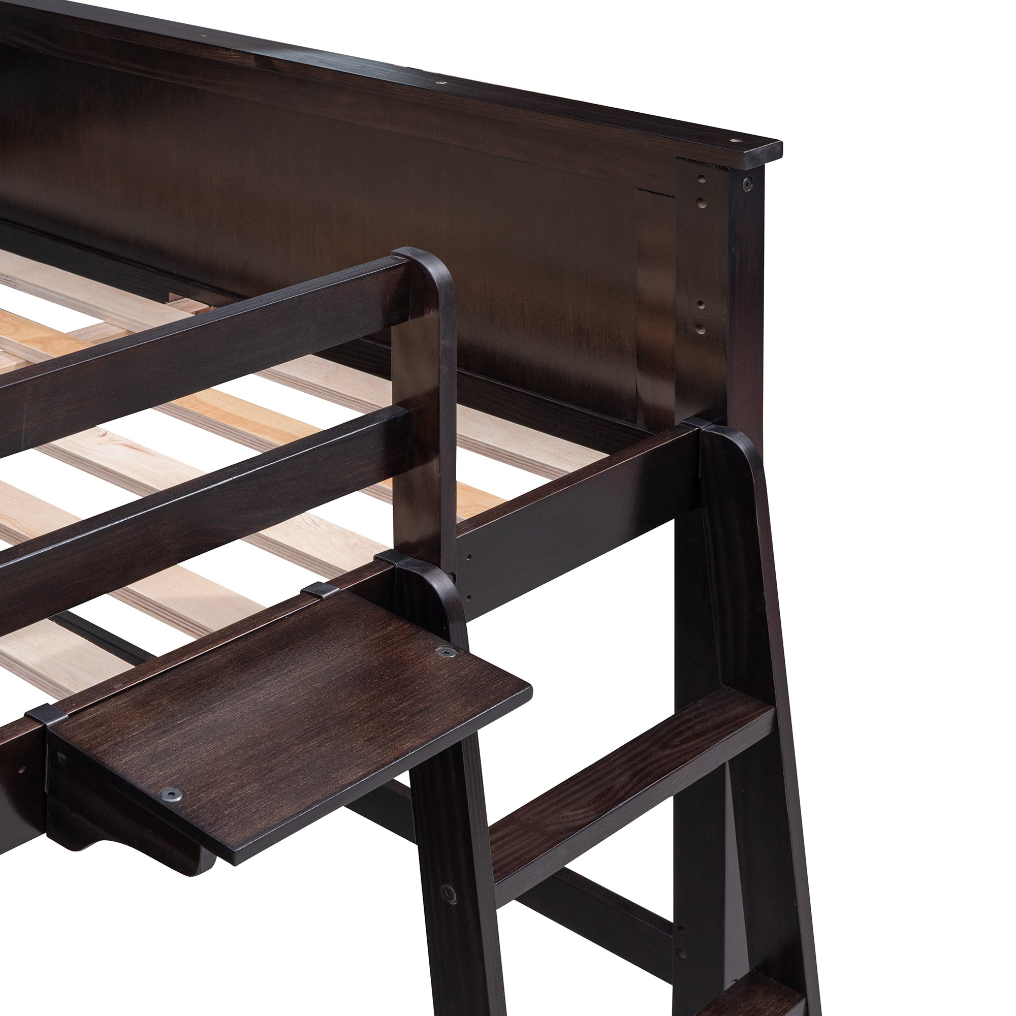 Full size Loft Bed with Drawers and Desk, Wooden Loft Bed with Shelves - Espresso(OLD SKU:LT001529AAP) - Atlantic Fine Furniture Melbourne FL