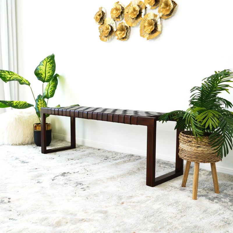 Christina - Leather Bench - Cognac / Dark Brown / Tan