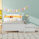 Full Size Platform Bed with Storage LED Headboard, Twin Size Trundle and 3 Drawers, White