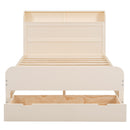 Full Size Platform Bed with Storage Headboard and a Big Drawer, Cream