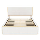 Full Size Upholstered Platform Bed with 4 Drawers and Golden Edge on the Headboard & Footboard, White
