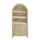 Arched Kitchen Pantry, Modern Farmhouse Wood Kitchen Storage Cabinets, Arched Storage Display Cabinet With Adjustable Shelves, Versatile Cupboard For Kitchen, Dining Room - Natural