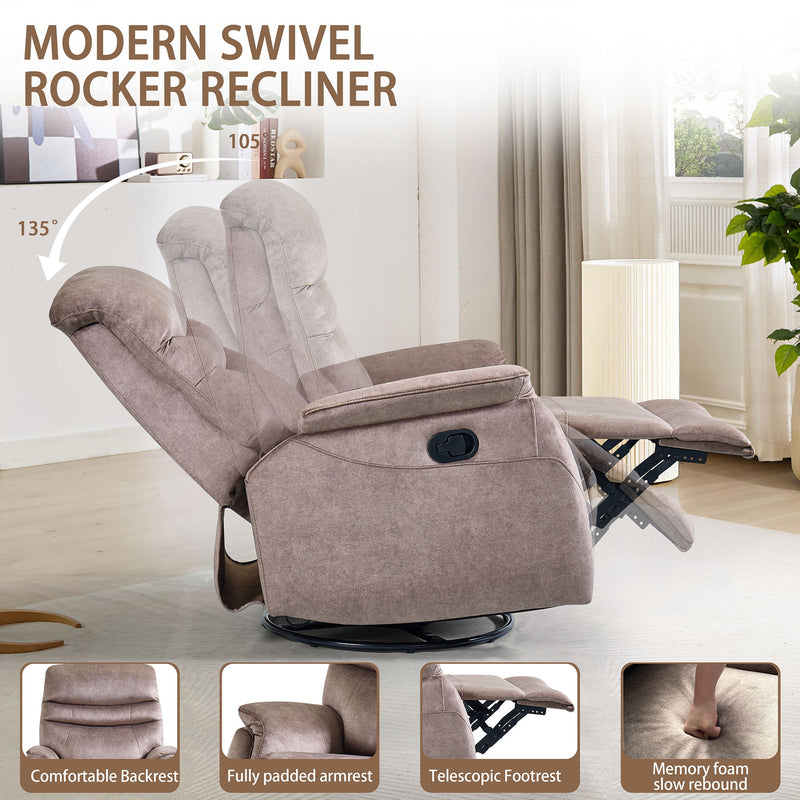 Rocking Swivel Recliner Chair For Living Room, 360 Degree Swivel, Adjustable Modern Reclining Chair, Classic And Traditional Recliner Sofa With Lumbar Support - Dark Gray