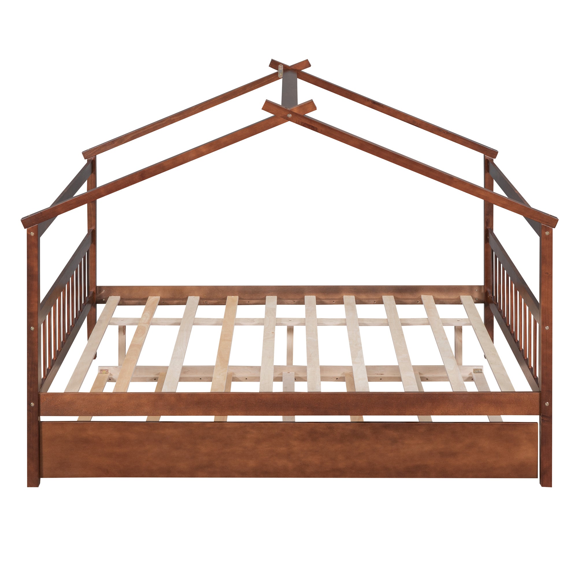 Full Size Wooden House Bed with Twin Size Trundle, Walnut - Atlantic Fine Furniture Melbourne FL