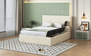 Full Size Upholstered Platform Bed with Lateral Storage Compartments and Thick Fabric, Velvet, Beige