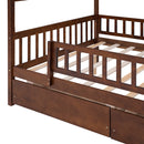 Full Size Wooden House Bed with Two Drawers, Walnut