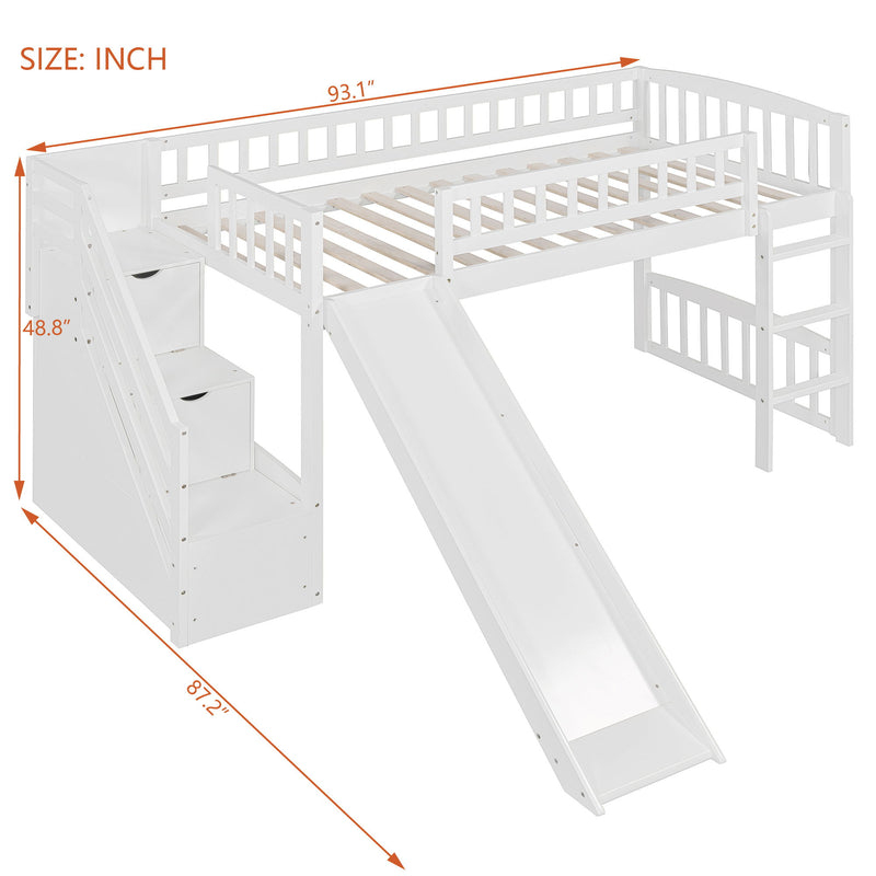 Loft Stairway Bed With 2 Drawers, Convertible Ladder And Slide