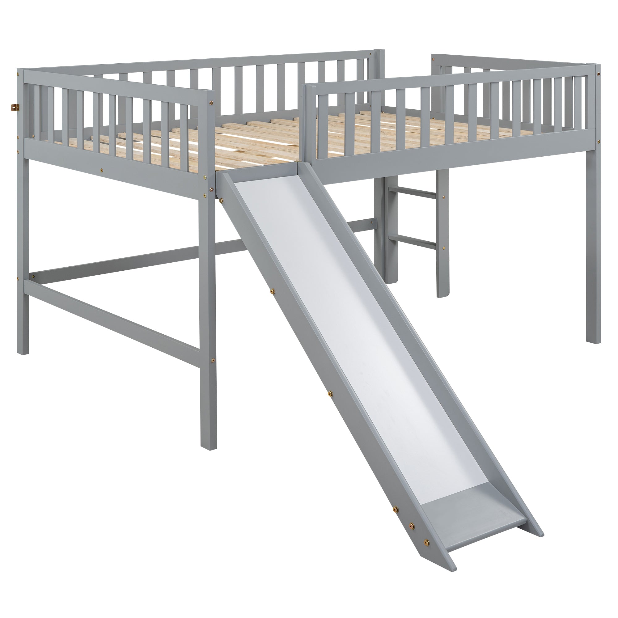 Full Size Low Loft Bed with Ladder and Slide,Gray - Atlantic Fine Furniture Melbourne FL