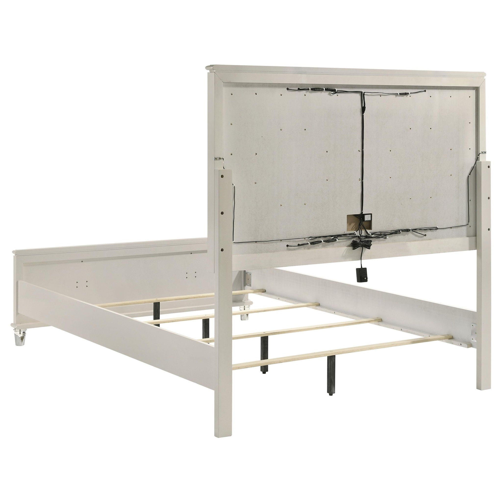 Olivia Queen Panel Bed LED Headboard Pearl White