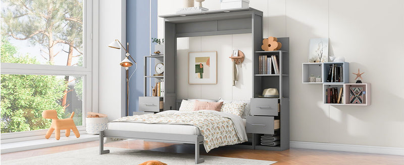 Murphy Wall Bed With Shelves, Drawers And LED Lights