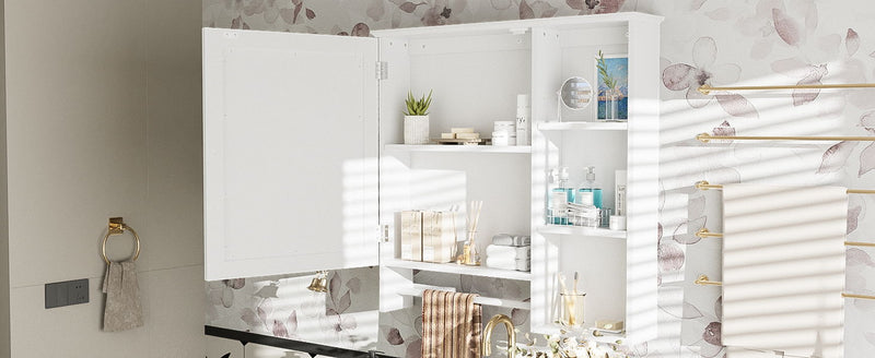 Wall Mounted Bathroom Storage Cabinet, Medicine Cabinets With Large Mirror Door, Adjustable Shelves And Three Open Storage Levels(Not Include Bathroom Vanity)