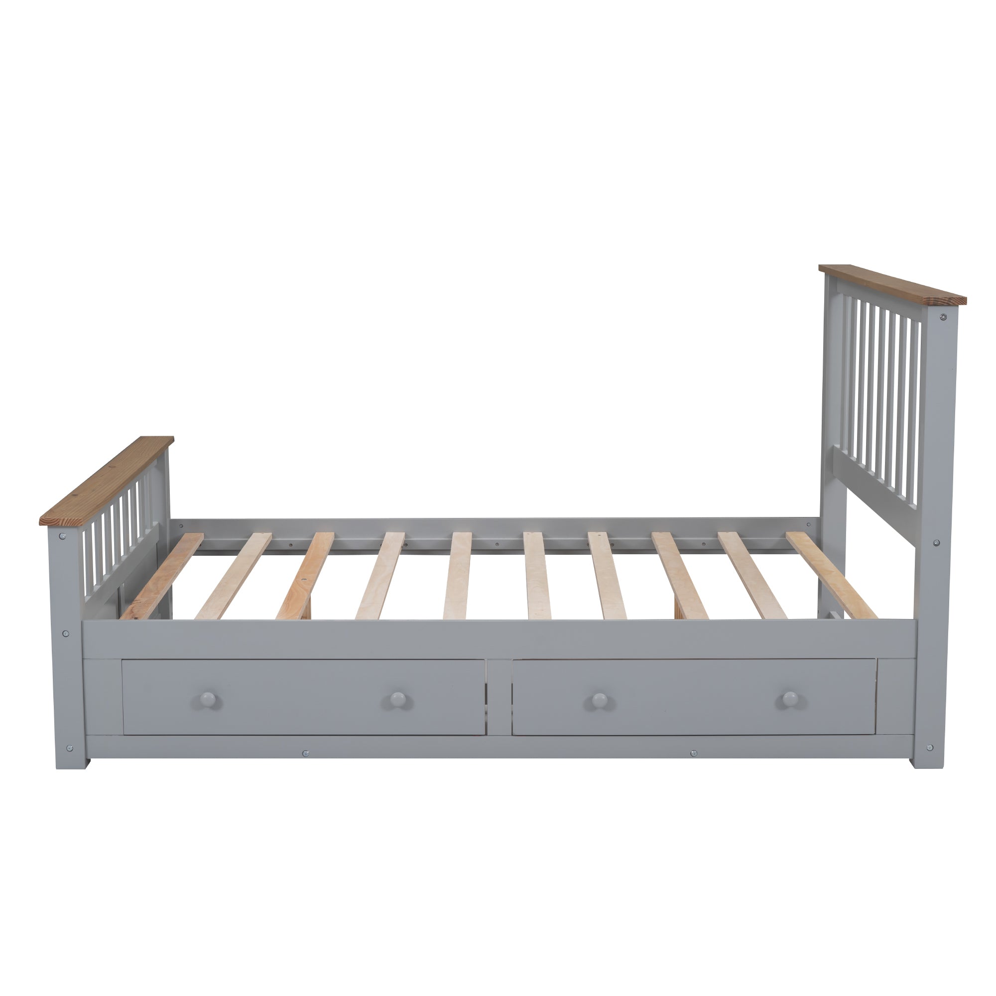 Full Size Wood Platform Bed with Two Drawers and Wooden Slat Support,Gray+Natrual - Atlantic Fine Furniture Melbourne FL