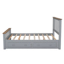 Full Size Wood Platform Bed with Two Drawers and Wooden Slat Support,Gray+Natrual