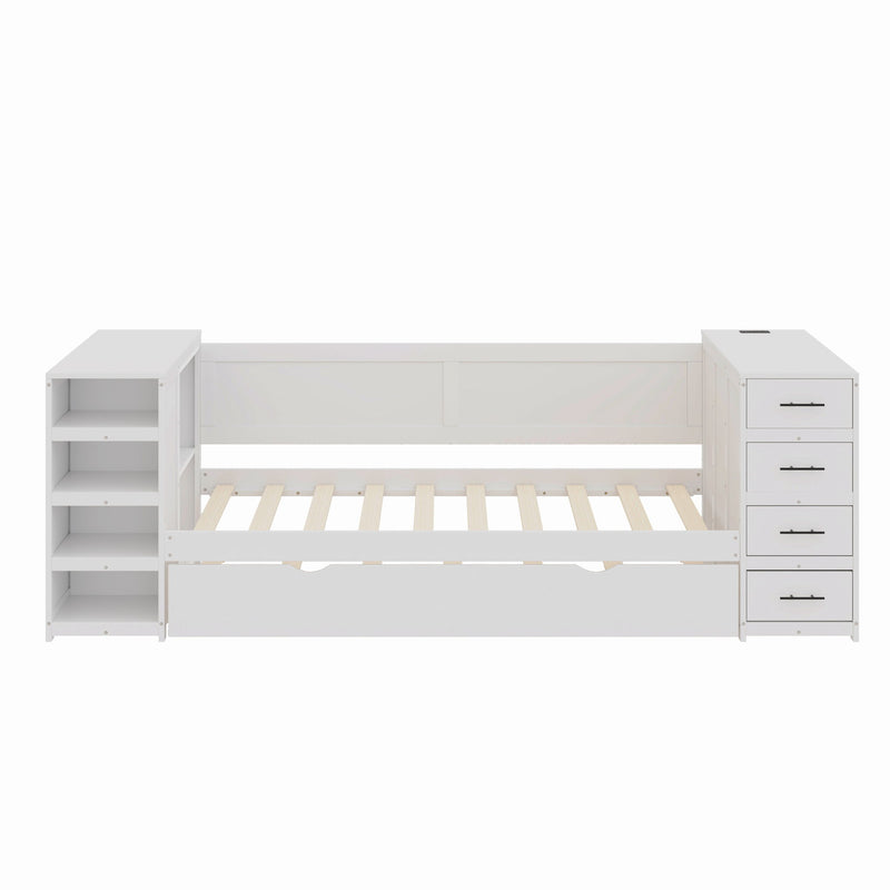 Daybed With Side Shelves, Multi Functional Desk & Charging Station