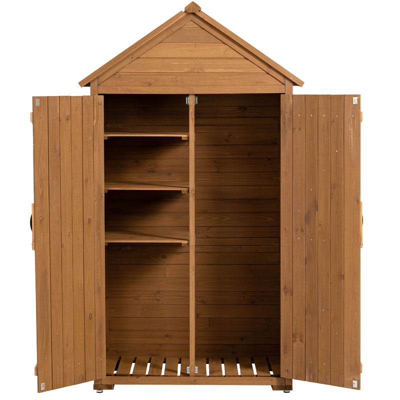 Outdoor Storage Cabinet, Garden Wood Tool Shed, Outside Wooden Shed Closet With Shelves And Latch For Yard