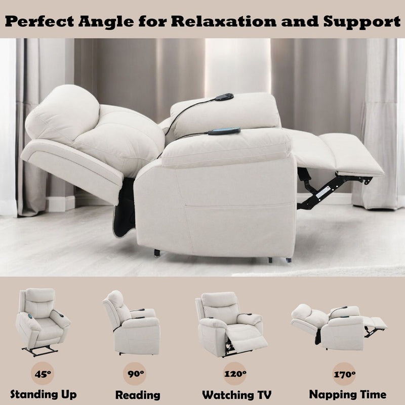 Chriki - Power Recliner With Lift & Heating & Massage - Beige Fabric