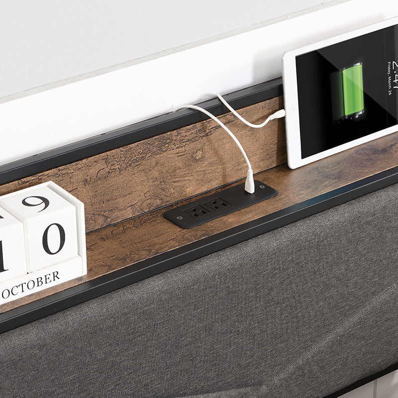 Full Bed Frame, Storage Headboard with Charging Station, Solid and Stable, Noise Free, No Box Spring Needed, Easy Assembly