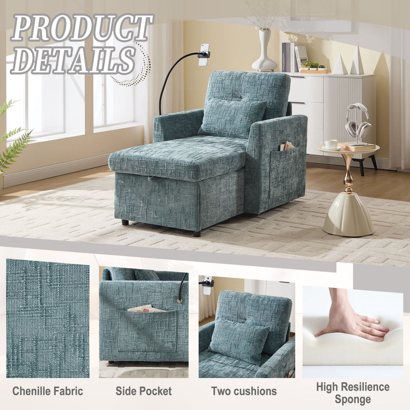 Multifunctional Chenille Recliner Sofa With Storage And Phone Bracket