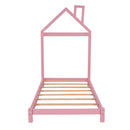 Twin Size Wood Platform Bed with House-shaped Headboard  (Pink)