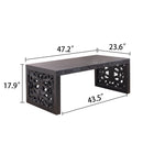 Rustic Carved Wood Coffee Table, Handcrafted Look With Ornate Side Panels