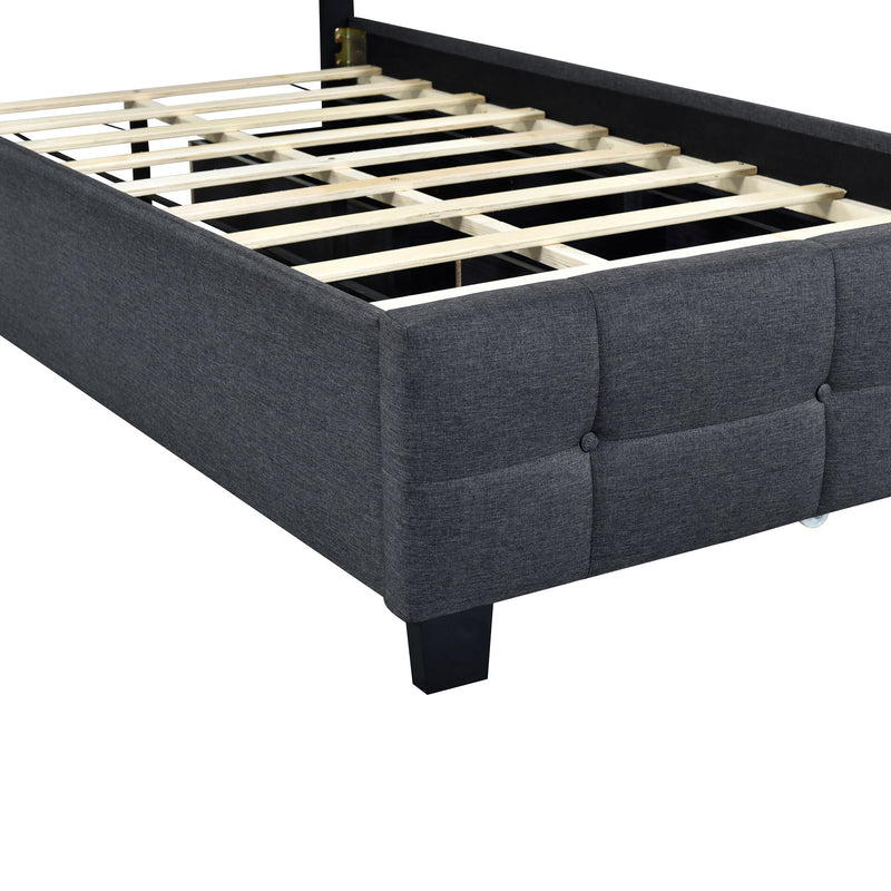 Upholstered Platform Bed With LED Frame, With Trundle And 2 Drawers