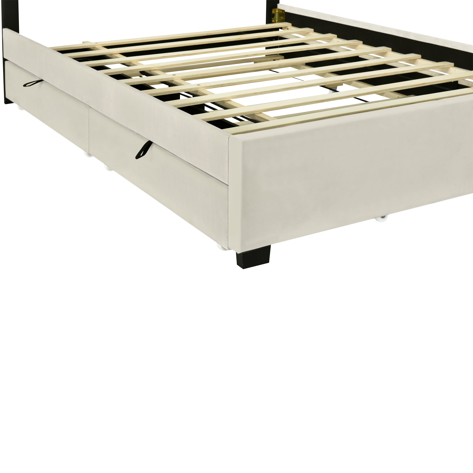 Full Size Velvet Storage Platform Bed, with 2 Big Drawers, T Size Trundle and LED Light, Beige - Atlantic Fine Furniture Melbourne FL