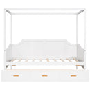 Twin Size Wooden Canopy Daybed with 3 in 1 Storage Drawers,White