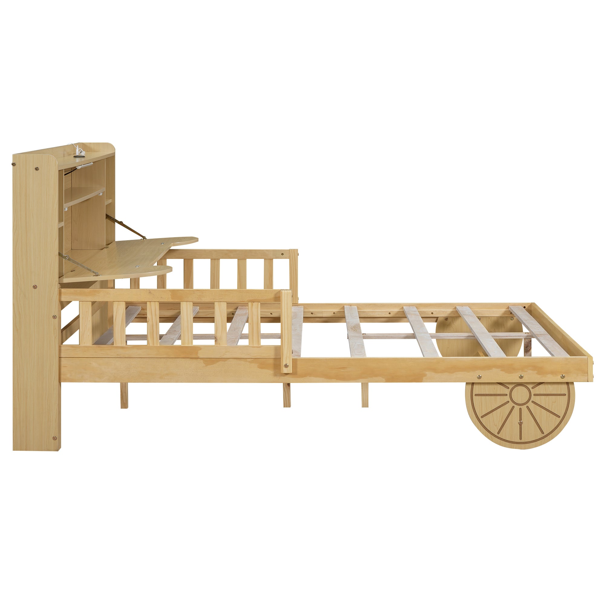 Full Size Car Bed with Bear-Shaped Headboard, USB and LED, Natural - Atlantic Fine Furniture Melbourne FL