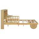 Full Size Car Bed with Bear-Shaped Headboard, USB and LED, Natural