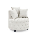 Modern Upholstered Swivel Chair With Button Tufted Design And Movable Wheels