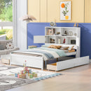 Full Size Platform Bed with Storage Headboard, Charging Station and 4 Drawers, White