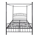 Queen Size Metal Canopy Bed Frame with Headboard and Footboard Black
