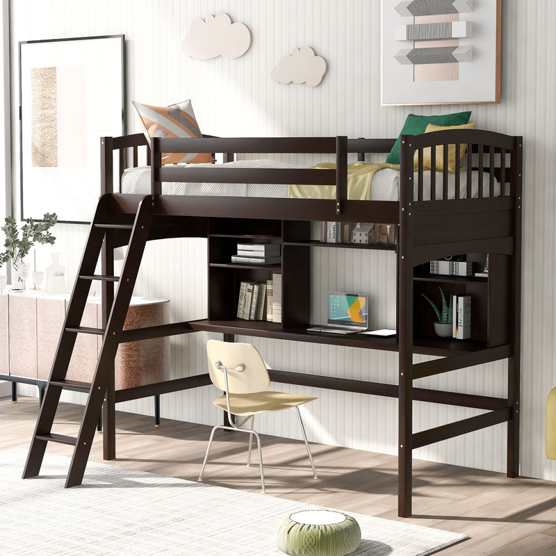 Loft Bed With Storage Shelves, Desk And Ladder