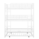 Metal Twin Size Triple Bunk Bed With Trundle, White