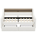Twin Size Daybed with Storage Drawers, Upholstered Daybed with Charging Station and LED Lights, White(Expect arrival date May, 9th