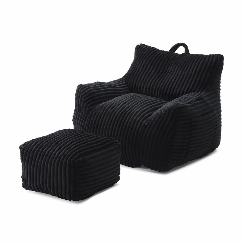 Giant Plush Bean Bag Chair With Armrests And Footstool