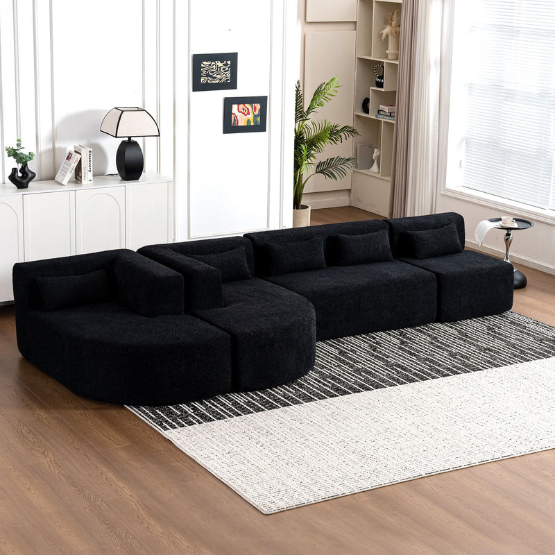 Upholstered Sofa Free Combined Sofa Couch With Two Chaise Lounge And Five Back Pillows For Living Room