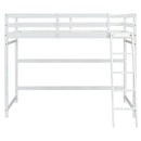 Twin Size High Loft Bed with inclined Ladder, Guardrails,White