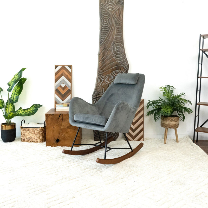 Chel - Mid-Century Modern Velvet Rocking Chair