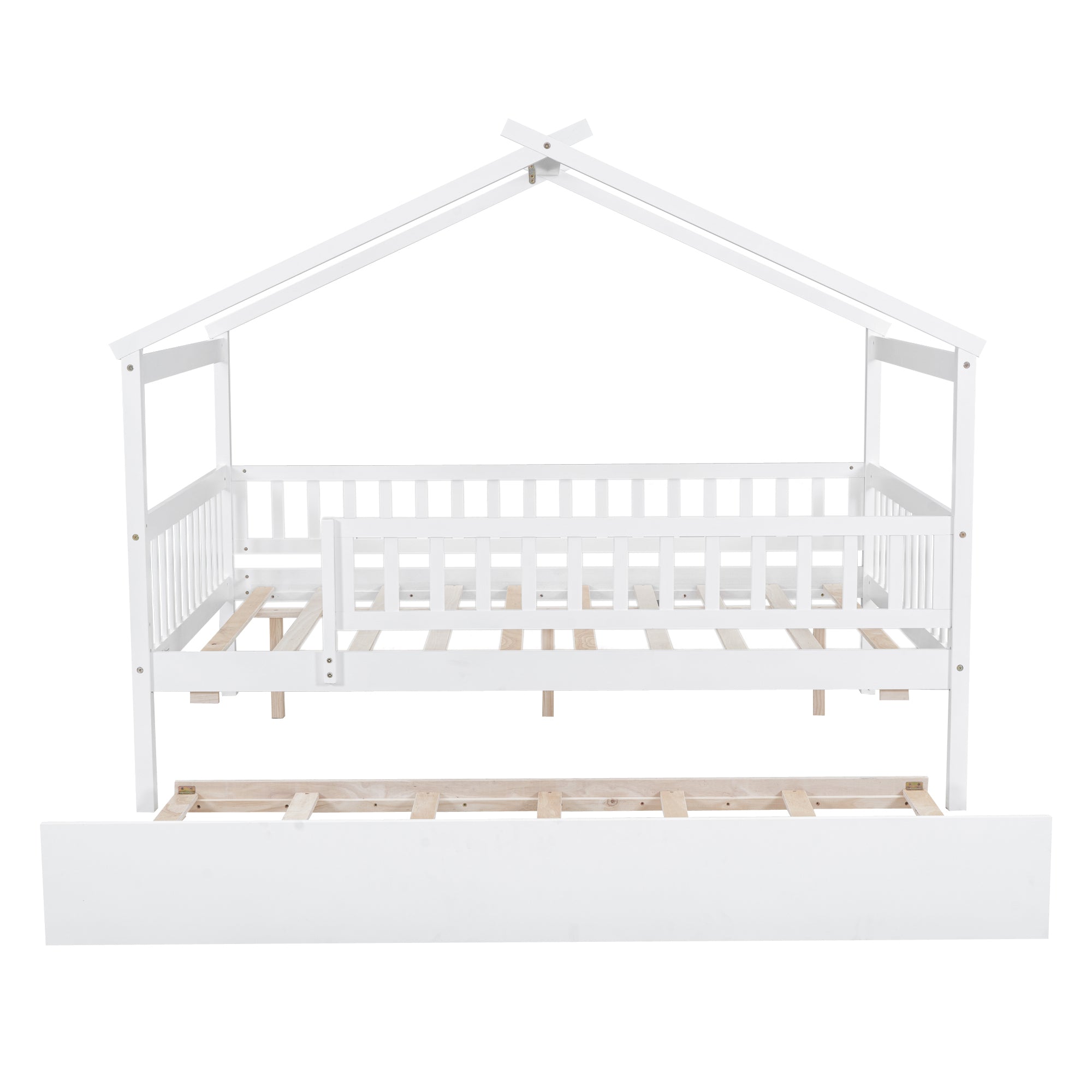 Full Size Wooden House Bed with Twin Size Trundle, White - Atlantic Fine Furniture Melbourne FL
