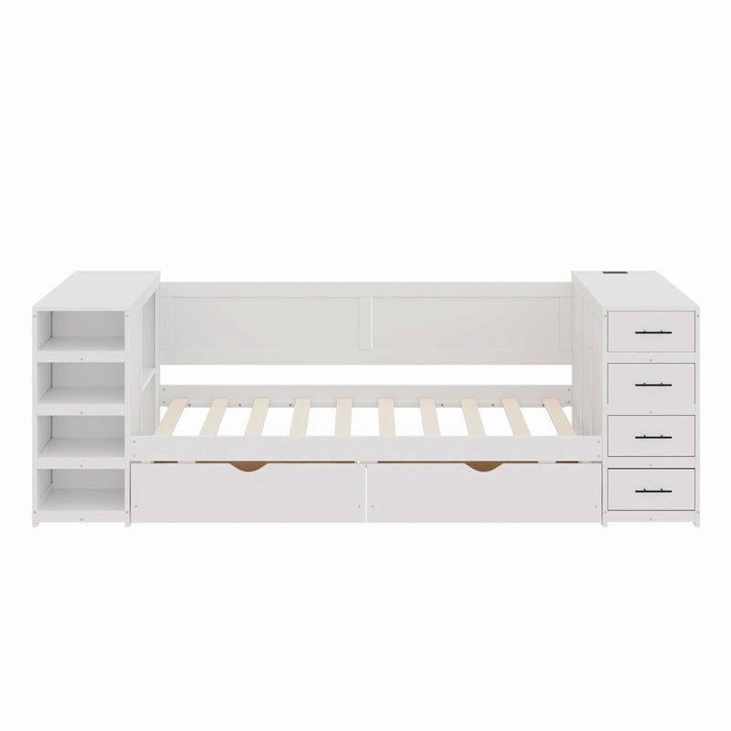 Daybed With Side Shelves, Multi Functional Desk & Charging Station