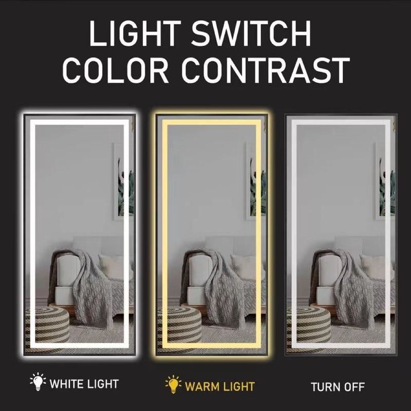 Led Mirror Full Length Mirror With Lights Wide Standing Tall Full Size Mirror For Bedroom Giant Full Body Mirror Large Floor Mirror With Lights Stand Up Dressing Big Lighted Mirror - Black