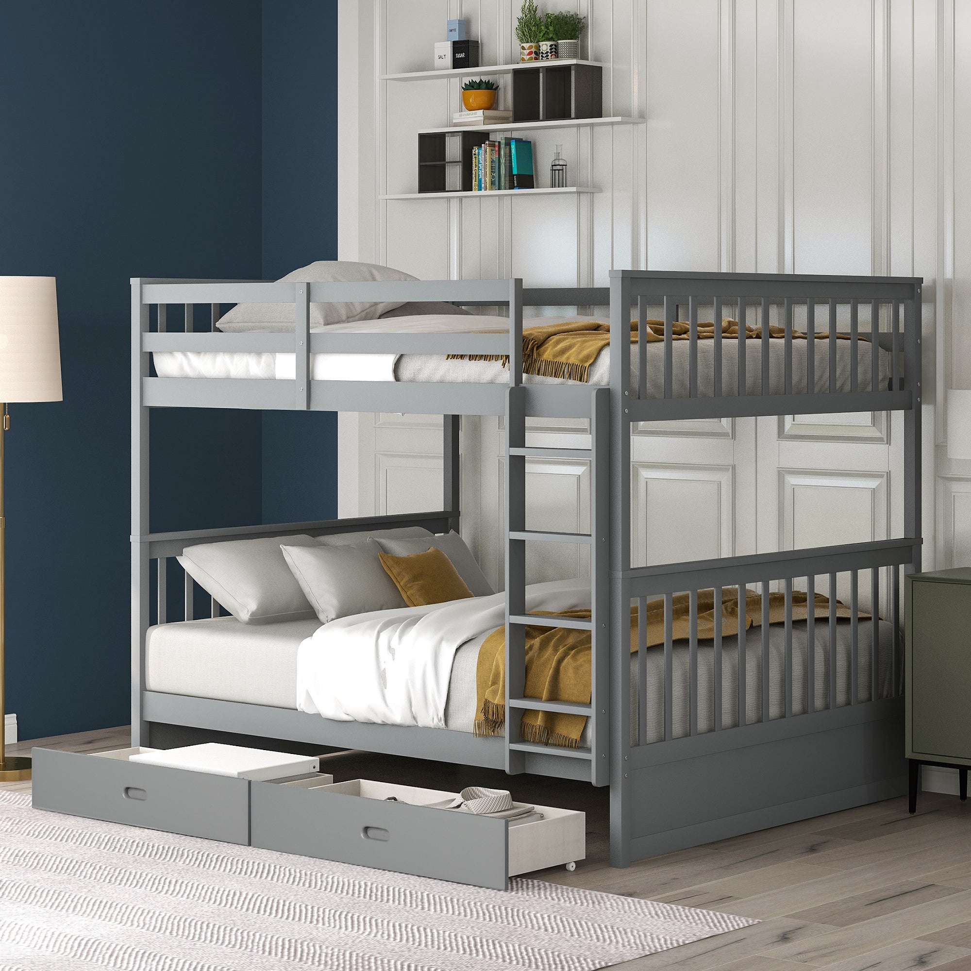 Full-Over-Full Bunk Bed with Ladders and Two Storage Drawers (Gray)(OLD SKU:LT000365AAE) - Atlantic Fine Furniture Melbourne FL