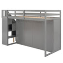 Loft Bed With 3 Shelves, 2 Wardrobes, 2 Drawers, Ladder Storage