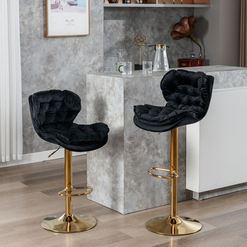 Swivel Bar Stools (Set of 2), Velvet Counter Height Adjustable Barstools, Dining Bar Chairs Upholstered Modern Bar Stool For Kitchen Island, Cafe, Bar Counter, Dining Room