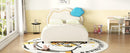 Full Size Upholstered Platform Bed with Cloud-Shaped Headboard and Embedded Light Stripe, Velvet, Beige