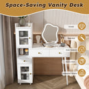 Vanity Dressing Table With LED Mirror & Storage Makeup Desk With 3 Drawers, 2 Open Shelves & 4 Hidden Cabinets - White
