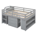 Loft Bed With Retractable Writing Desk And 3 Drawers With Storage Stairs And Shelves